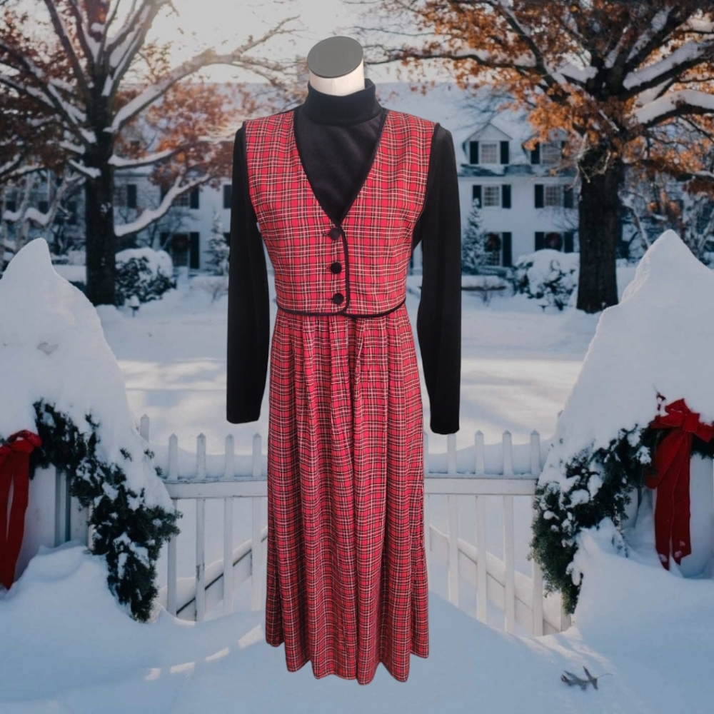 Vintage 80s Preppy Plaid Dress